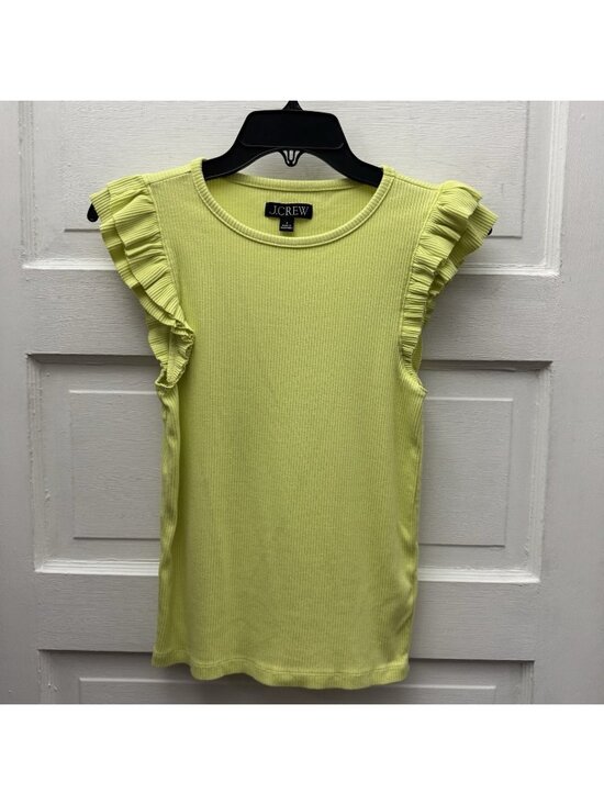 J.CREW Tops - J.Crew Ribbed Ruffle Sleeve Top Small Green Stretch Cotton Modal Knit Shirt